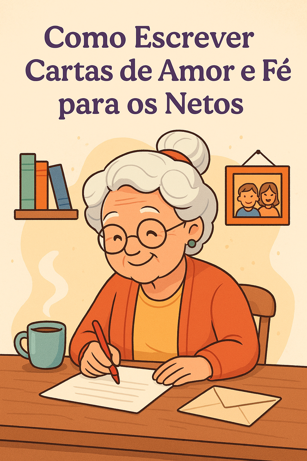cartas para netos avó escrevendo cartas para netos, com o título “Como Escrever Cartas de Amor e Fé para os Netos” em destaque.