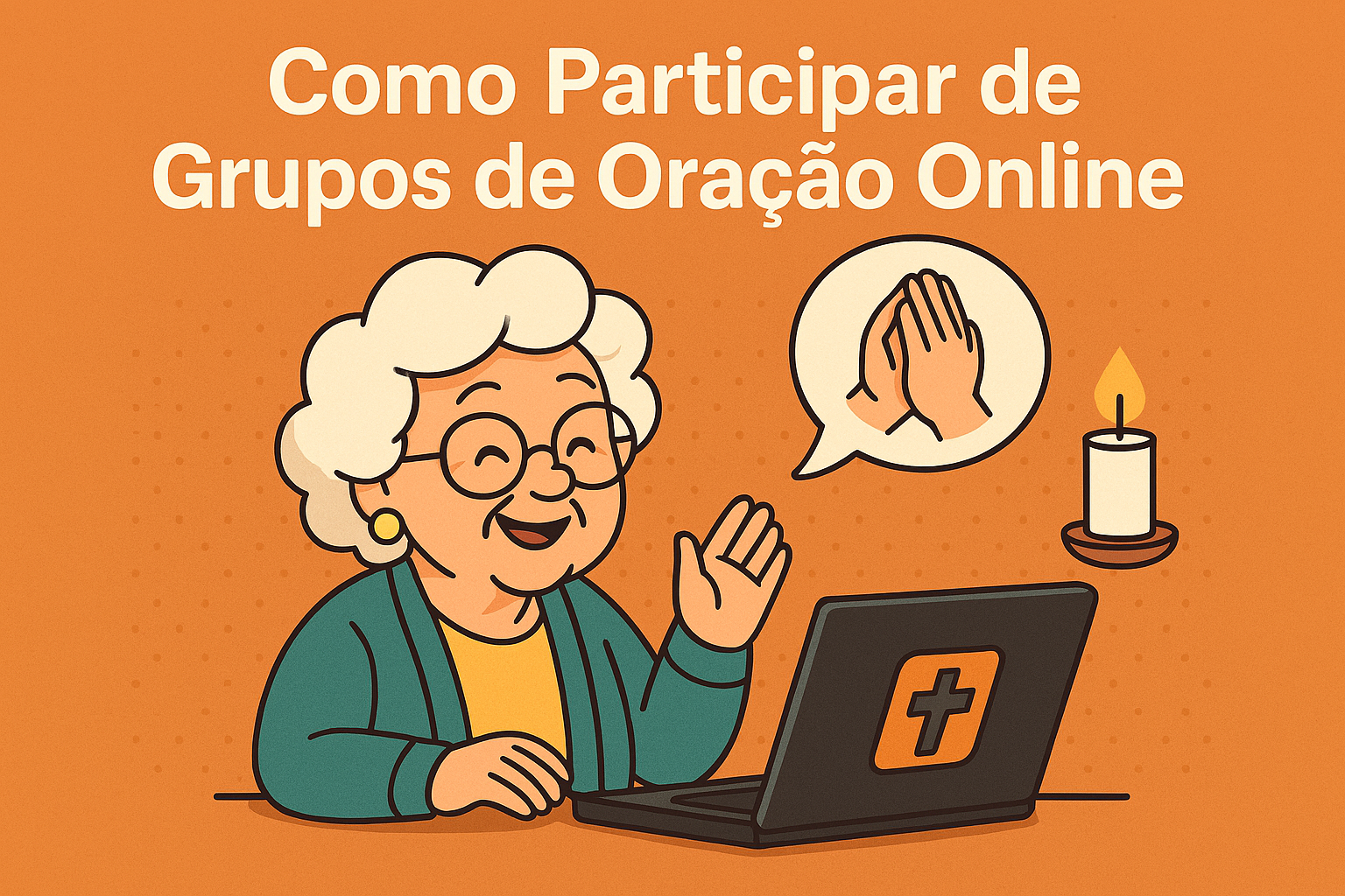 grupo de oração online pessoas reunidas em um grupo de oração online, com o título “Como Participar de Grupos de Oração Online e Fortalecer Sua Jornada Espiritual” visível na imagem.